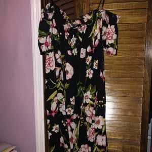 Black floral off the shoulders mini dress